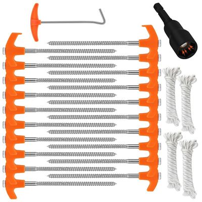 26PC Tent Stakes Pegs Camping Outdoor Steel Metal Nail 4x13FT Rope T Pull Hook