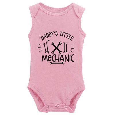 Daddy's Little Mechanic Cotton Climbing Bodysuit Sleeveless Romper Baby Girls Boys Jumpsuit