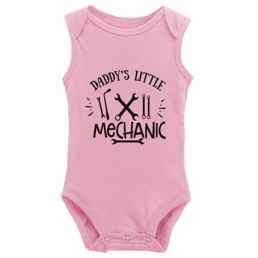 Daddy's Little Mechanic Cotton Climbing Bodysuit Sleeveless Romper Baby Girls Boys Jumpsuit