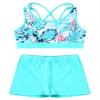 Nikiikoo Kids Girls 2Pcs Activewear Set Gymnastics Dance Sports Bra Crop Tops and Booty Shorts Tankini Swimsuit C#Leaves06 8 Years view 3