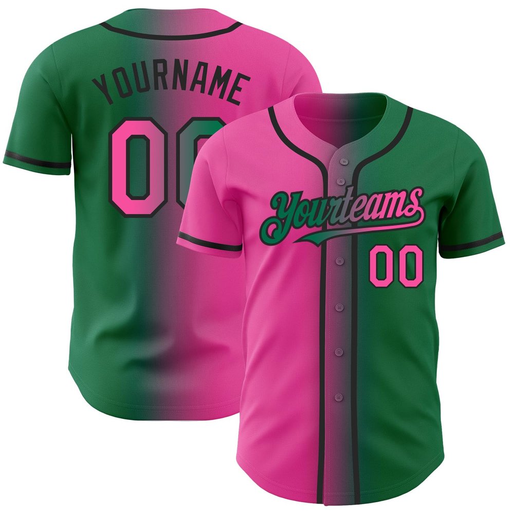 Personalized Baseball Sports Uniform Button Down Custom Kelly Green Pink Fade Baseball Jerseys Polyester Design Your Own Hip Hop Baseball Softball Shirts Stitched Name Number Logo for Kids Boys Girls