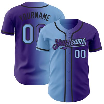 Personalized Baseball Sports Uniform Button Down Custom Purple Sky Blue Fade Baseball Jerseys Polyester Design Your Own Hip Hop Baseball Softball Shirts Stitched Name Number Logo for Kids Boys Girls