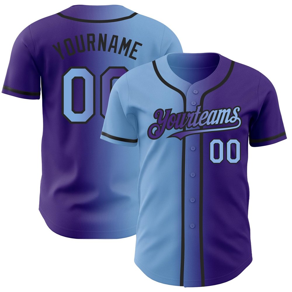 Personalized Baseball Sports Uniform Button Down Custom Purple Sky Blue Fade Baseball Jerseys Polyester Design Your Own Hip Hop Baseball Softball Shirts Stitched Name Number Logo for Kids Boys Girls