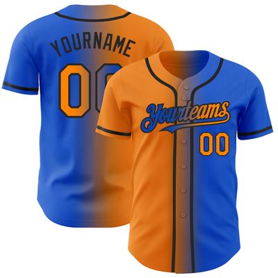 Personalized Baseball Sports Uniform Button Down Custom Thunder Blue Orange Fade Baseball Jerseys Polyester Design Your Own Hip Hop Baseball Softball Shirts Stitched Name Number for Kids Boys Girls