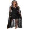EASEDAILY Black Hooded Cape Gothic Cloak Witch Halloween Costume Mesh Long Robe for Women and Girls view 1