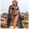 EASEDAILY Black Hooded Cape Gothic Cloak Witch Halloween Costume Mesh Long Robe for Women and Girls view 3