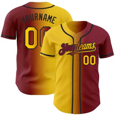 Customize Gradient Baseball Jerseys Button Down Personalized Crimson Yellow Baseball T-shirts Short Sleeve Customize Hip Hip Shirts Sports Uniform Jerseys Stitched Name Number Logo for Unisex Youth