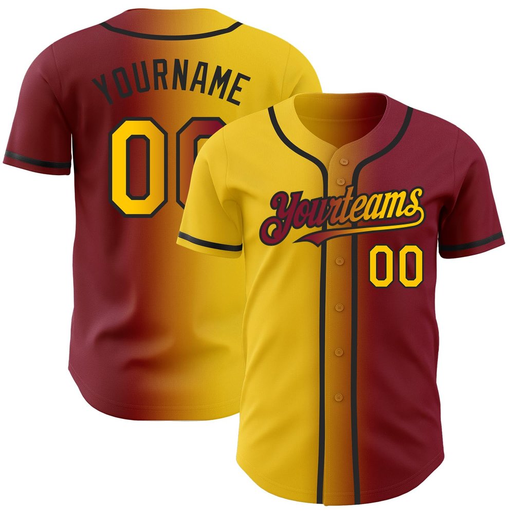 Customize Gradient Baseball Jerseys Button Down Personalized Crimson Yellow Baseball T-shirts Short Sleeve Customize Hip Hip Shirts Sports Uniform Jerseys Stitched Name Number Logo for Unisex Youth