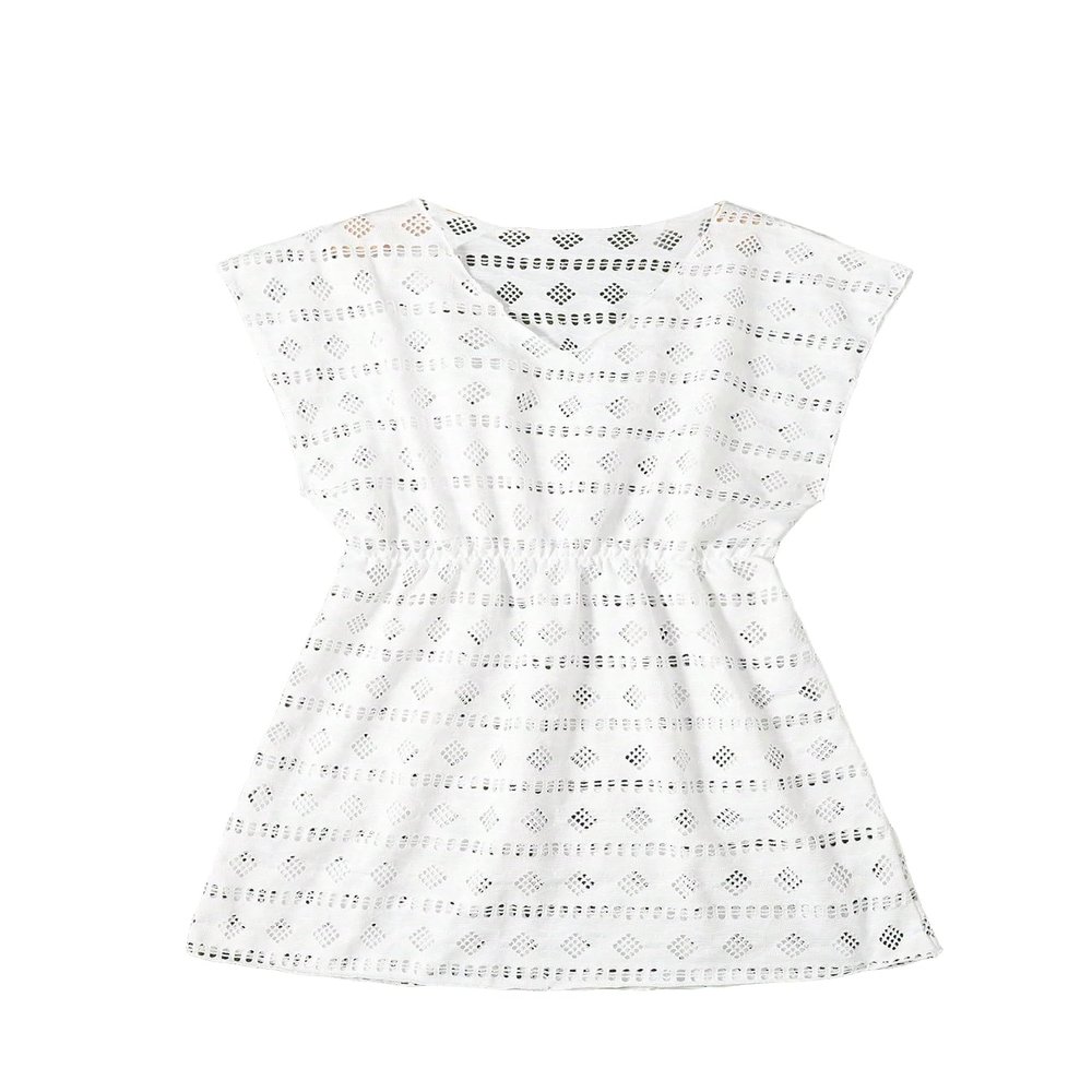Milumia Girl's Swimsuit Coverup Eyelet Hollow Crochet Bikini Bathing Suit Cover Up Eyelet White 12 Years