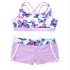 Moggemol Kids Girls 2 Piece Gymnastics/Dance/Sports Outfits Crop Tank Tops and Shorts Tankinis Athletic Swimsuit D#Lavender10 10-12 view 3