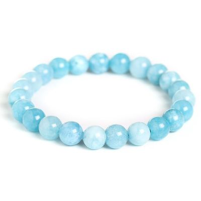 HZLXF1 6mm 8mm 10mm 12mm Natural Stone Blue Bead Bracelets for Both Men and Women (Size : 8mm, Color : Blue Aquamarine)