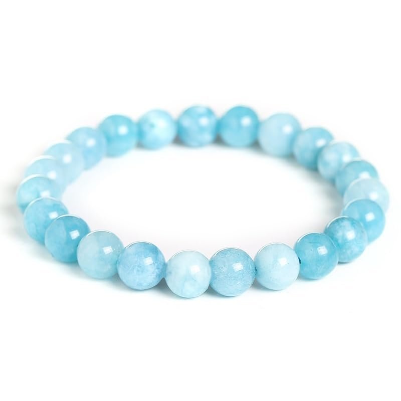 HZLXF1 6mm 8mm 10mm 12mm Natural Stone Blue Bead Bracelets for Both Men and Women (Size : 8mm, Color : Blue Aquamarine)