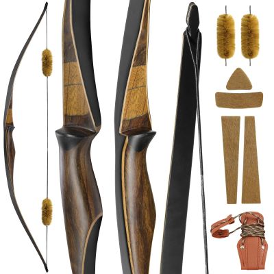 58 Inch Black Hunter Longbow 20-40lbs Horse Bow Right Hand One Piece Longbow with Stringer Tool Handmade Traditional Wooden Bow for Hunting Shooting (35LBS)