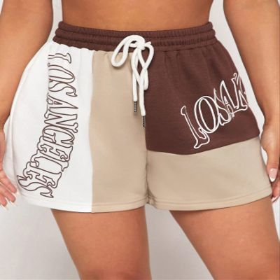 AKIOLOAS Women's Shorts Letter Graphic Colorblock Drawstring Waist Shorts Women's Shorts Shorts for Women (Color : Multicolor, Size : Small)
