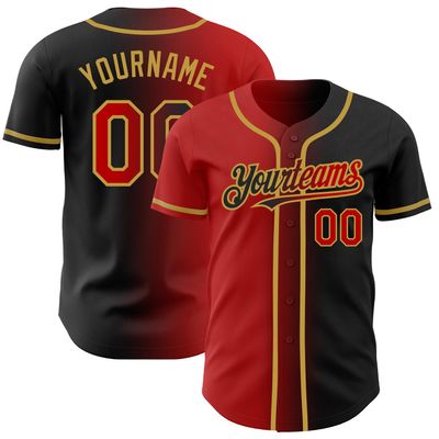 Customize Gradient Baseball Jerseys Button Down Personalized Black Red Baseball T-shirts Short Sleeve Customize Hip Hip Shirts Sports Uniform Jerseys Stitched Name Number Logo for Unisex Youth