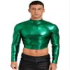 Alvivi Mens Shiny Mock Neck Long Sleeve T-Shirts Tops Metallic Glitter Disco Club Party Tank Tops Green X-Large view 1