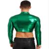 Alvivi Mens Shiny Mock Neck Long Sleeve T-Shirts Tops Metallic Glitter Disco Club Party Tank Tops Green X-Large view 2