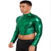 Alvivi Mens Shiny Mock Neck Long Sleeve T-Shirts Tops Metallic Glitter Disco Club Party Tank Tops Green X-Large view 3