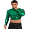 Alvivi Mens Shiny Mock Neck Long Sleeve T-Shirts Tops Metallic Glitter Disco Club Party Tank Tops Green X-Large view 4