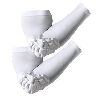 SZKANI Arm Sleeves with Elbow Pads Arm Pad Sleeve for Kid, Youth and Adult, Wrestling Elbow Pad for Kind of Sports(White_S_2 Pcs)