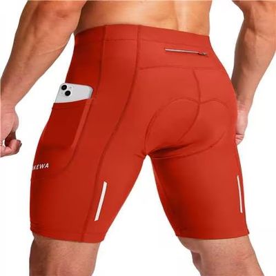 Men's Bike Shorts 3D Padded Cycling Road Biking Underwear Mountain Riding Biker Bicycle UPF 50+ Cycle Shorts Zipper Pockets(Orange,S)