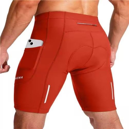 Men's Bike Shorts 3D Padded Cycling Road Biking Underwear Mountain Riding Biker Bicycle UPF 50+ Cycle Shorts Zipper Pockets(Orange,S)