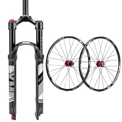 BUCKLOS 27.5" QR 9 * 100mm MTB Air Suspension Fork, Rebound Adjust 1 1/8 Straight Tube Manual Lockout XC AM & Carbon Hub Wheels Disc Brakes, 24H Flat Spokes Bike Wheels fit 7-11 Speed Cassette