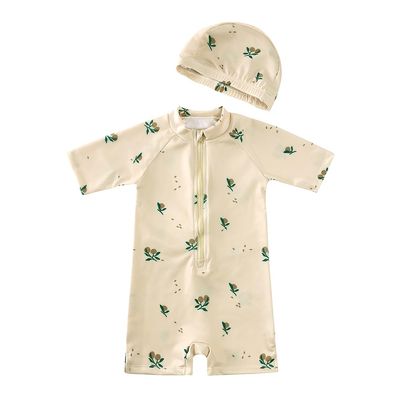 MYGBCPJS Boys Girls Short Sleeve Rashguard Swimsuit Zipper Swimwear Toddler Kids 2 Pcs Floral Printed Bathing Suit + Hat