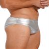 Lorilida Men's Bikini Briefs Shiny Metallic Bulge Pouch Panties Underwear Low Waist Swim Trunks Silver 3X-Large view 3