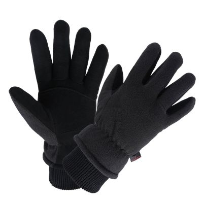 OZERO Winter Thermal Gloves -30F Coldproof Water Resistant Deerskin Suede Leather Insulated Polar Fleece Warm in Cold Weather for Men and Women Black X-Small