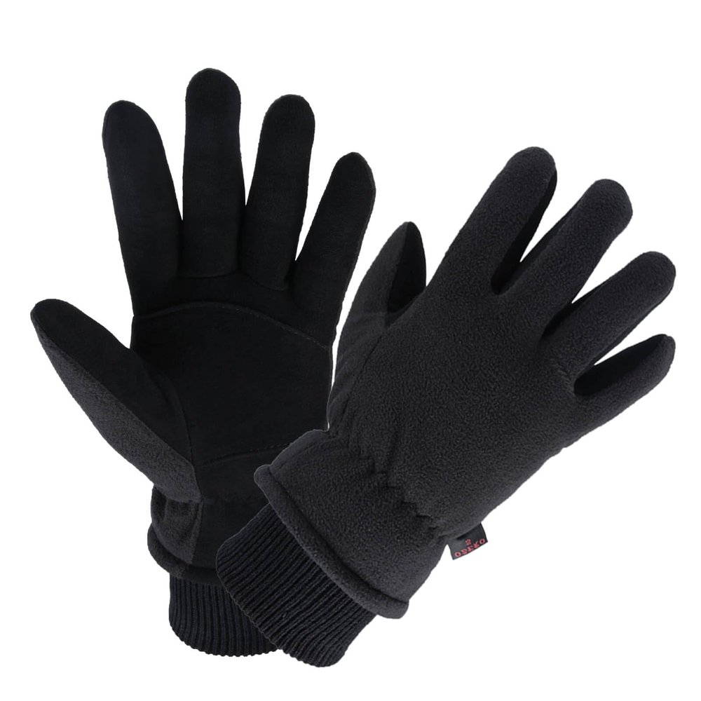 OZERO Winter Thermal Gloves -30F Coldproof Water Resistant Deerskin Suede Leather Insulated Polar Fleece Warm in Cold Weather for Men and Women Black X-Small