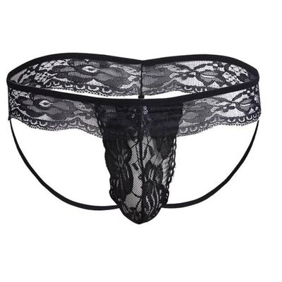 SINMIUANIME Men's lace Anime Panties Three Point Underwear Sheer Mesh Bikini Briefs T-back G-string Panty Sexy (YS2Black, M)