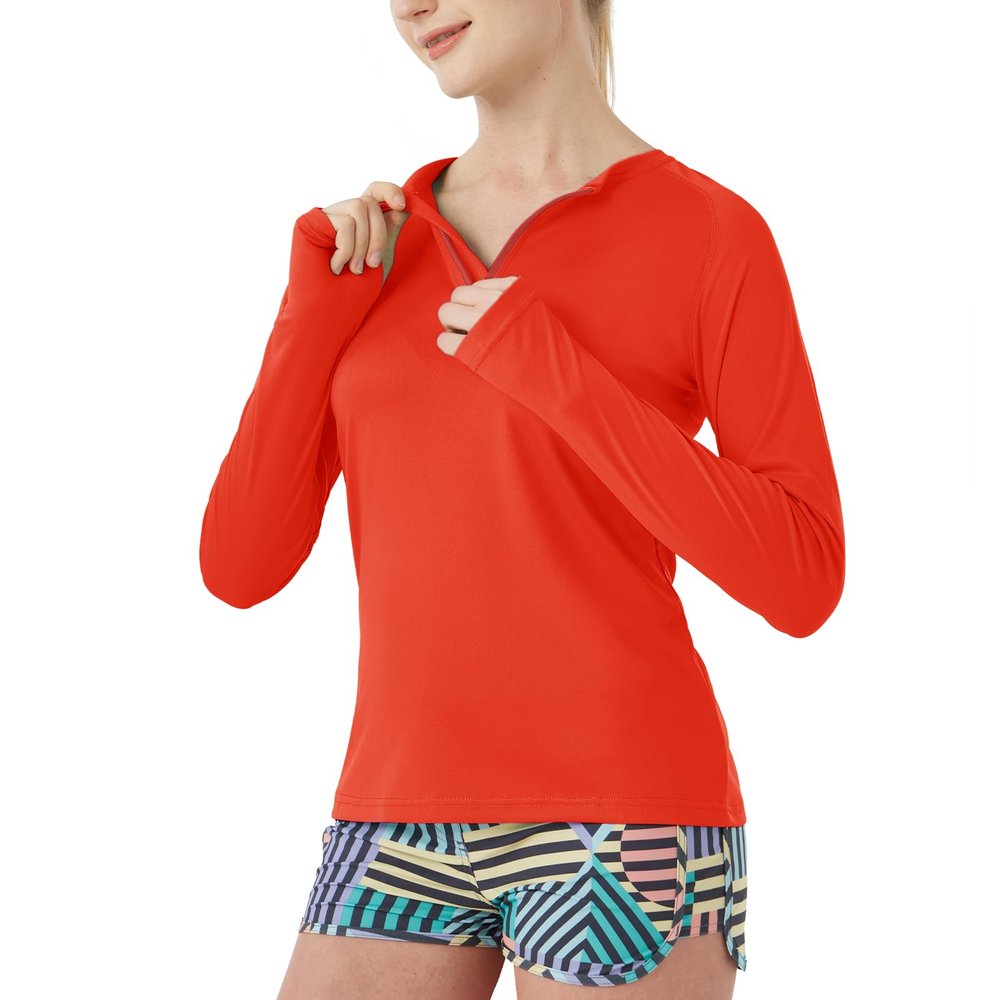 SG Edge Women's Standard Outdoor Quick Dry Sun Protection 1/4 Zip Long Sleeve Shirt, Red