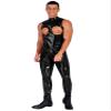ACSUSS Mens Open Cups Shiny Leather Crotchless Bodysuit Mock Neck Sleeveless Skinny Jumpsuit Clubwear Black X-Large view 2