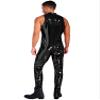 ACSUSS Mens Open Cups Shiny Leather Crotchless Bodysuit Mock Neck Sleeveless Skinny Jumpsuit Clubwear Black X-Large view 4