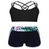 Nikiikoo Kids Girls 2Pcs Activewear Set Gymnastics Dance Sports Bra Crop Tops and Booty Shorts Tankini Swimsuit B#Black01 12 Years view 1