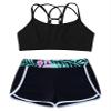 Nikiikoo Kids Girls 2Pcs Activewear Set Gymnastics Dance Sports Bra Crop Tops and Booty Shorts Tankini Swimsuit B#Black01 12 Years view 3