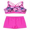 YONGHS Kids Girls 2 Pieces Bathing Suit Beach Swimsuit Sports Swimwear Tankinis Top with Shorts Set Gardenia&Hot Pink 8 Years view 3