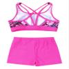 YONGHS Kids Girls 2 Pieces Bathing Suit Beach Swimsuit Sports Swimwear Tankinis Top with Shorts Set Gardenia&Hot Pink 8 Years view 4