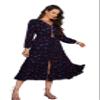 R.Vivimos Maxi Dress for Women Long Sleeve V Neck Drawstring Button Up Casual Floral Print Split Flowy Dress (Medium, NavyBlue-Floral) view 1