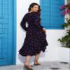 R.Vivimos Maxi Dress for Women Long Sleeve V Neck Drawstring Button Up Casual Floral Print Split Flowy Dress (Medium, NavyBlue-Floral) view 2