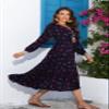 R.Vivimos Maxi Dress for Women Long Sleeve V Neck Drawstring Button Up Casual Floral Print Split Flowy Dress (Medium, NavyBlue-Floral) view 3