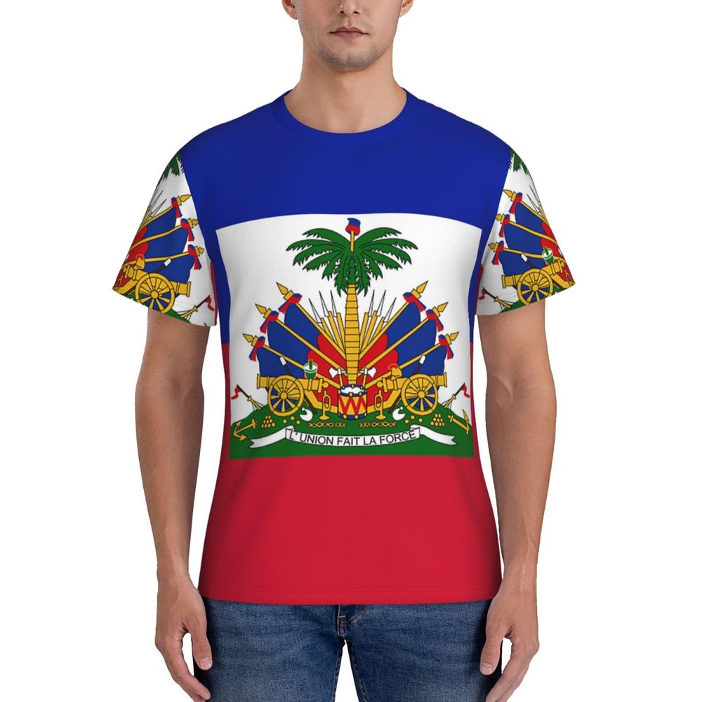 Decktt Flag of Haiti Men's T Shirt Men's Tight-Fitting Sports T-Shirt Personalized Fashion Pattern T-Shirt