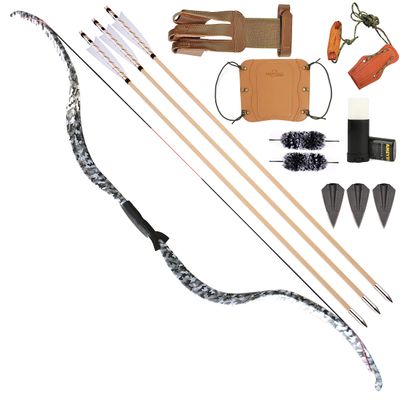 Wolfman Recurve Bow and Arrow Set Handmade Longbow Takedown Bow Traditional Mongolian Horse Bow for Adults/Beginner Archery Outdoor Hunting Target Shooting (White Camo)