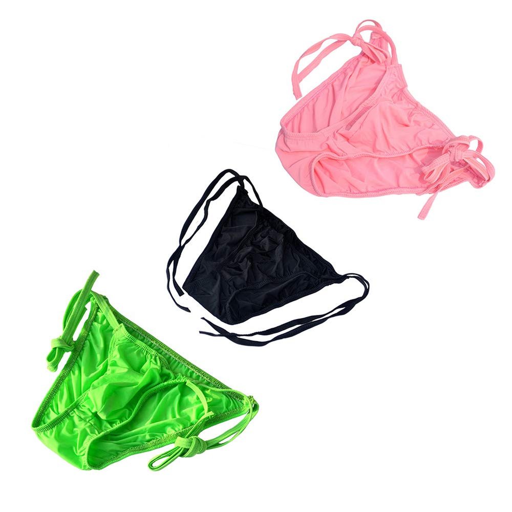 AGJGFM Men's ice Silk Bikini tie String Thong Briefs Tie Shorts Underwear