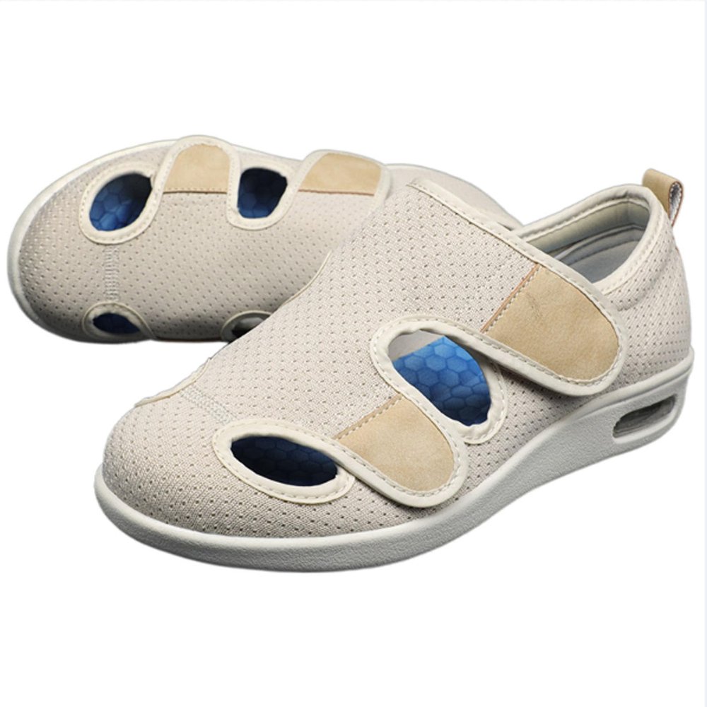 bumuam Extra Wide Walking Edema Sneakers,Adjustable Closure Breathable Lightweight Width Non Slip Air Cushion Sneakers for Swollen Feet Edema Men 5.5/Women 6.5