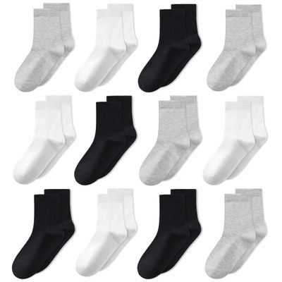 GENTABY Kids Soft Crew Socks 12 Pairs 7-10 Years - Breathable Toddler Socks for Boys Girls School Sports