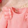 Autumn and Winter Infants and Young Children Cotton Strip Long Sleeved Romper Plaid Skirt Briefs (Pink, 6-12 Months) view 4