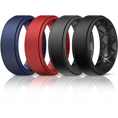 Egnaro Silicone Rings for Men 1/4/5/6/7 Multipack of Breathable Mens Silicone Rubber Wedding Rings Bands - Step Edge