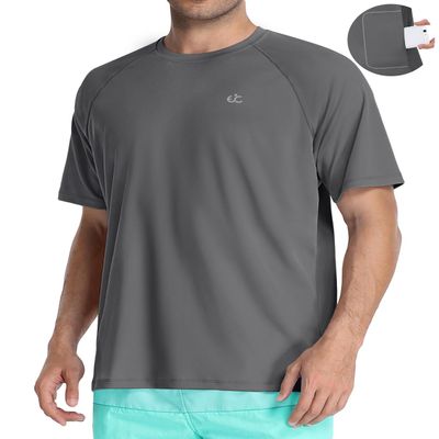 Men's Swim Shirt Quick Dry Sun Shirts UPF50+ Rash Guard for Men Short Sleeve UV Sun Protection Beach Shirts Dark Grey